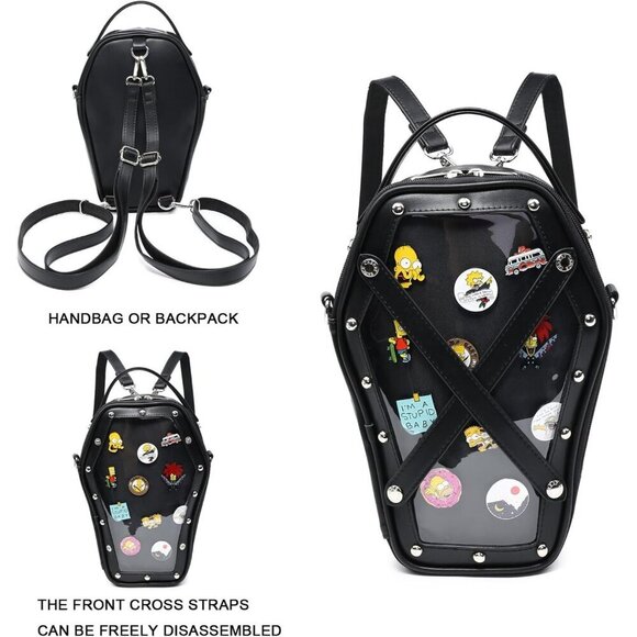 Gothic Coffin Ita Bag Backpack Halloween Purse Anime Pin Display Handbag Black main image 6